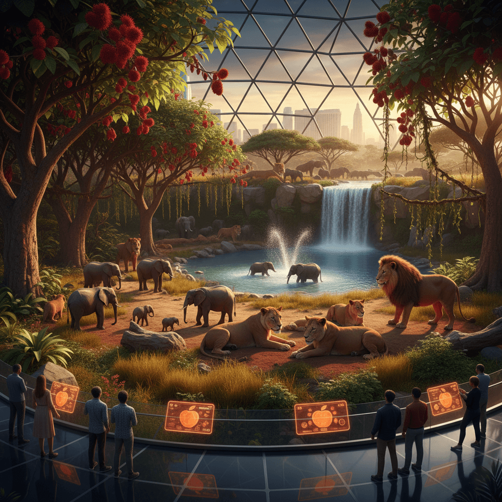 A lush rainforest biome under a dome